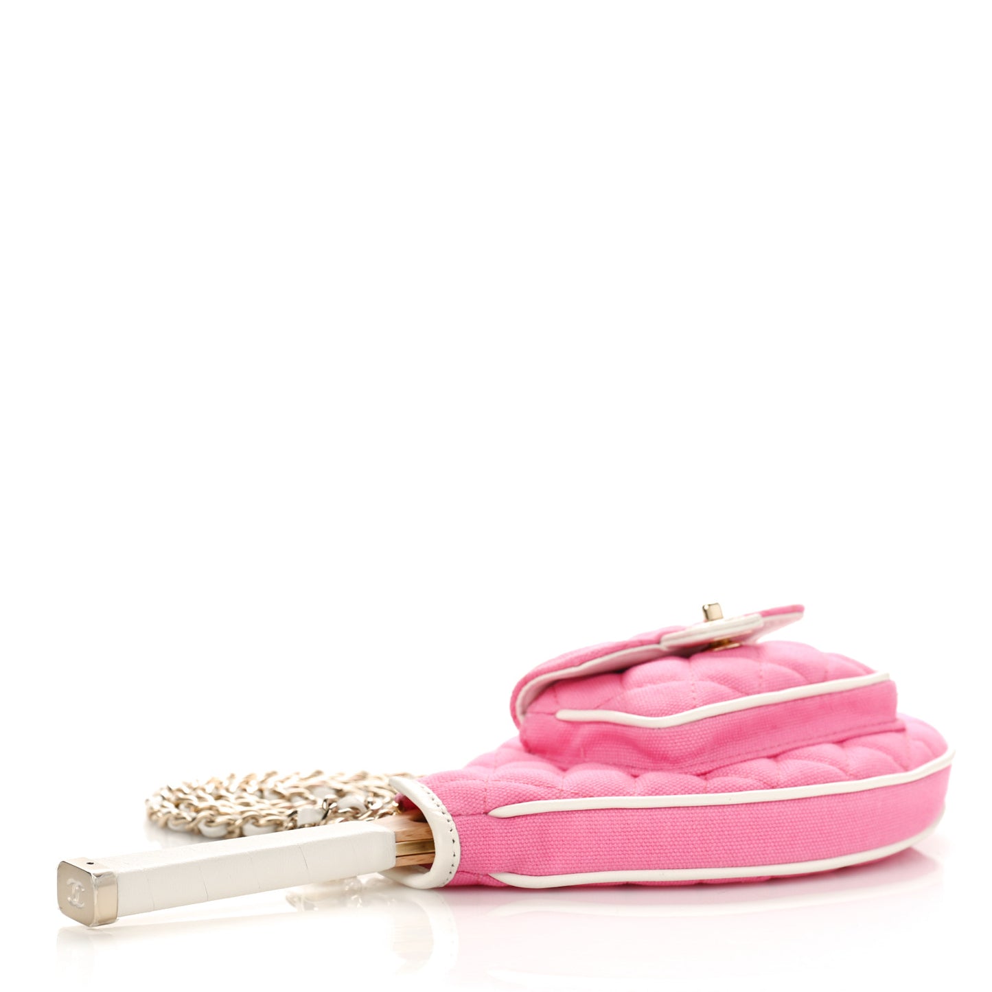 Canvas Calfskin Tennis Racket Clutch With Chain Pink