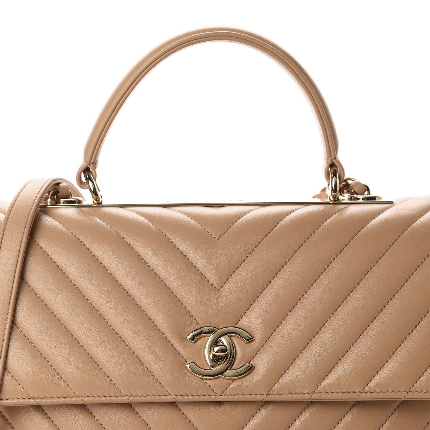 Lambskin Chevron Quilted Medium Trendy CC Dual Handle Flap Bag Beige