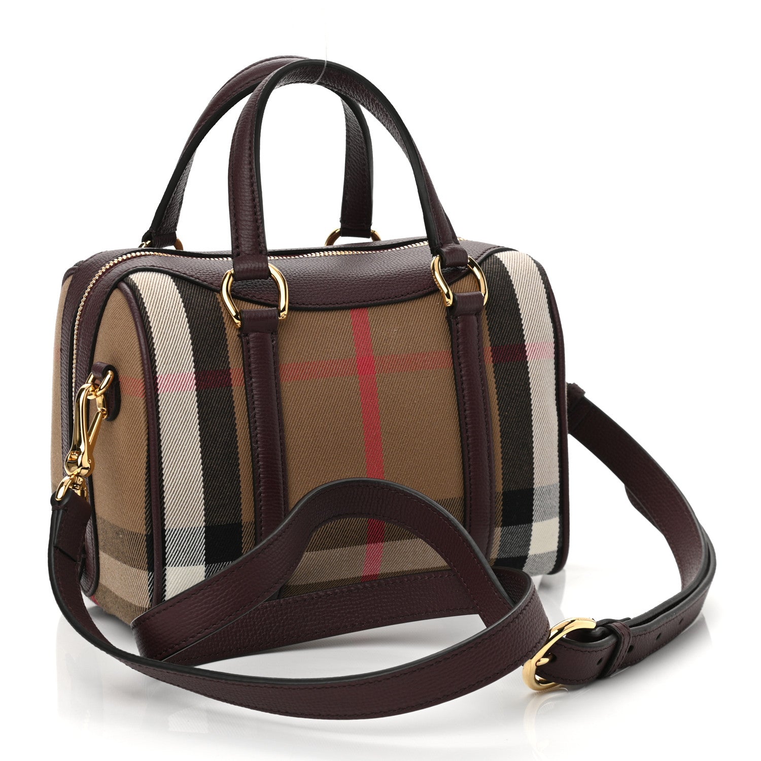 Burberry House Check Derby Calfskin Small Alchester Bowling Bag Mahogany Red 3 of 9