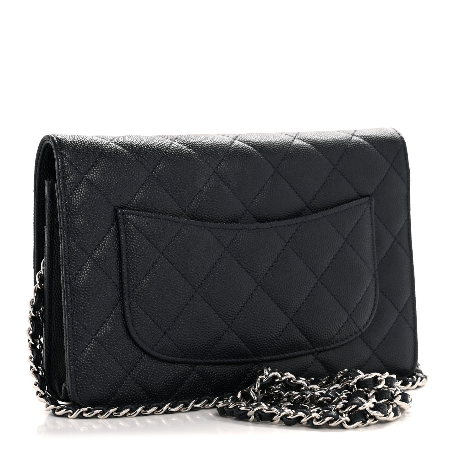 Caviar Quilted Wallet on Chain WOC Navy Blue