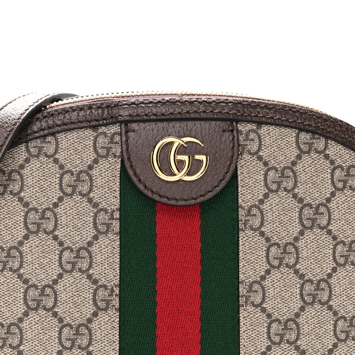 Gucci GG Supreme Monogram Textured Dollar Calfskin Web Small Ophidia Dome Shoulder Bag Beige Ebony New Acero 9 of 11