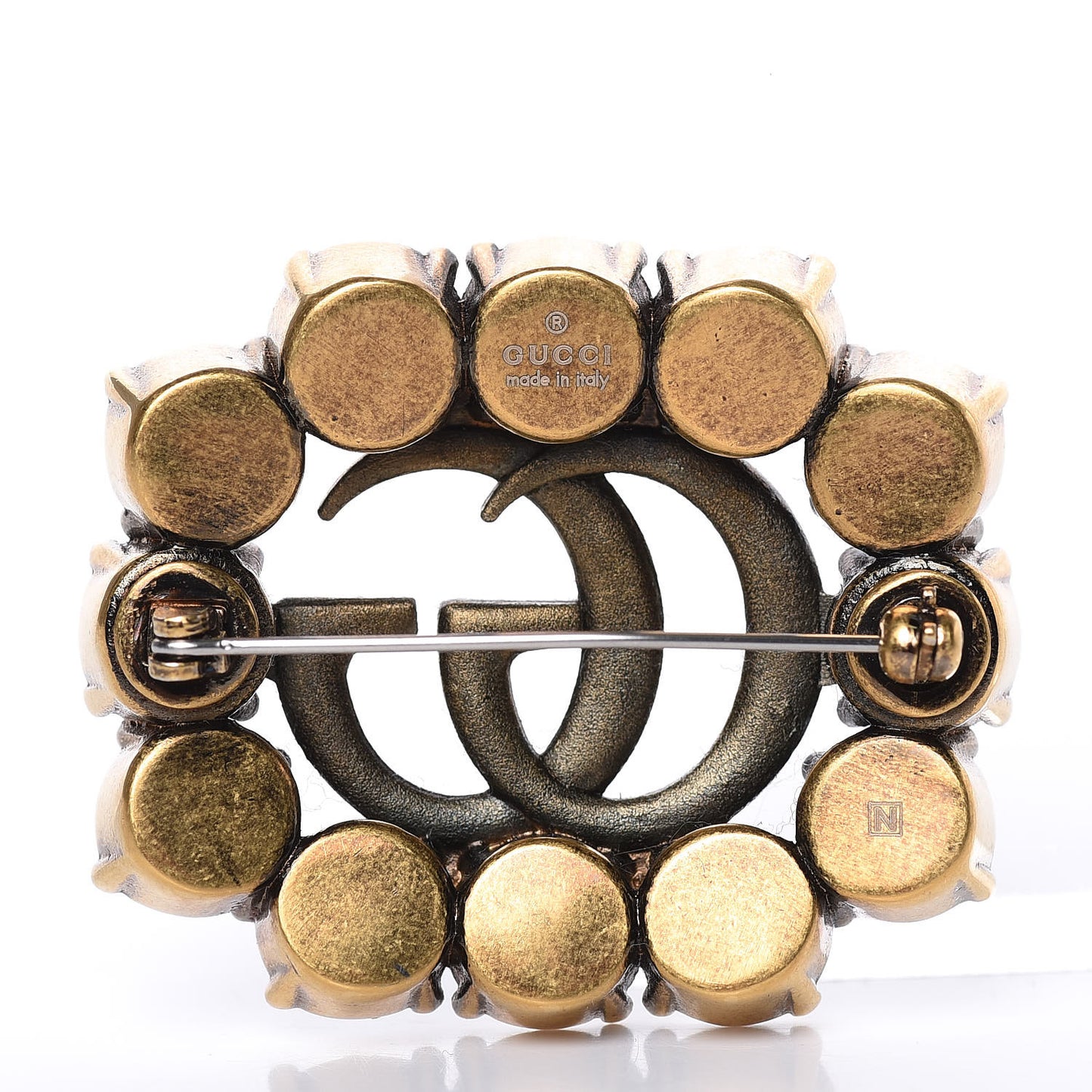 Metal Crystal Double G Brooch Aged Gold