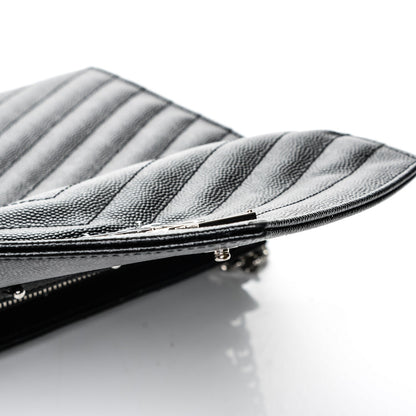 Saint Laurent Grain De Poudre Matelasse Chevron Monogram Chain Wallet Black 5 of 9