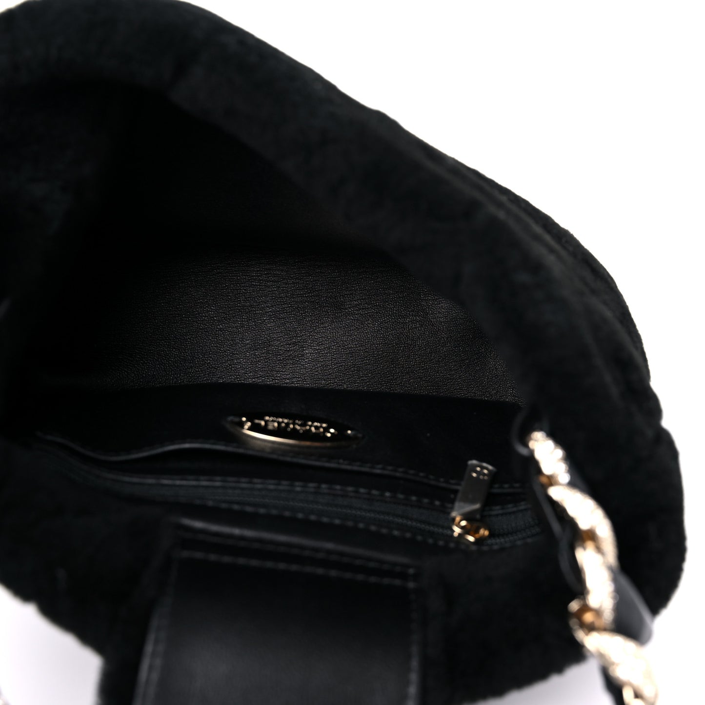 Shearling Lambskin Crystal Strass Flap Black