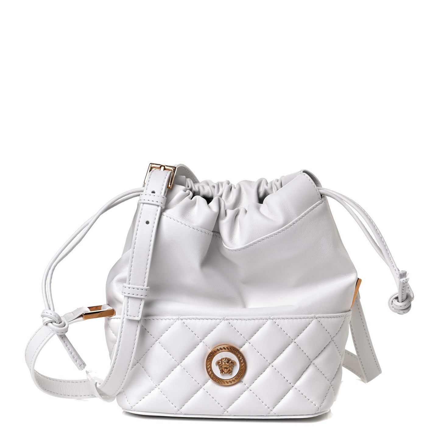 Nappa Quilted Medusa Bucket Bag White