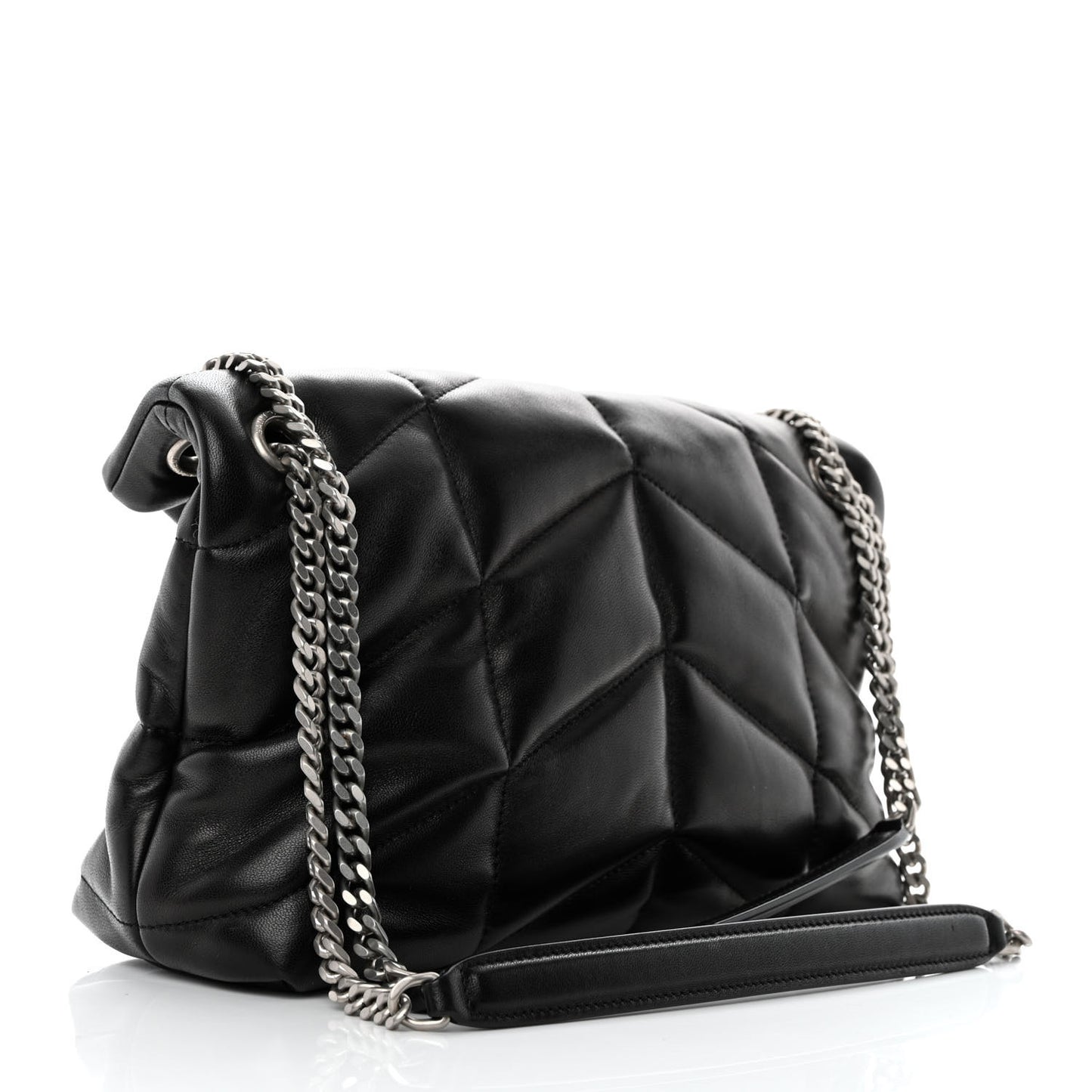 Lambskin Quilted Small Loulou Puffer Monogram Chain Satchel Black