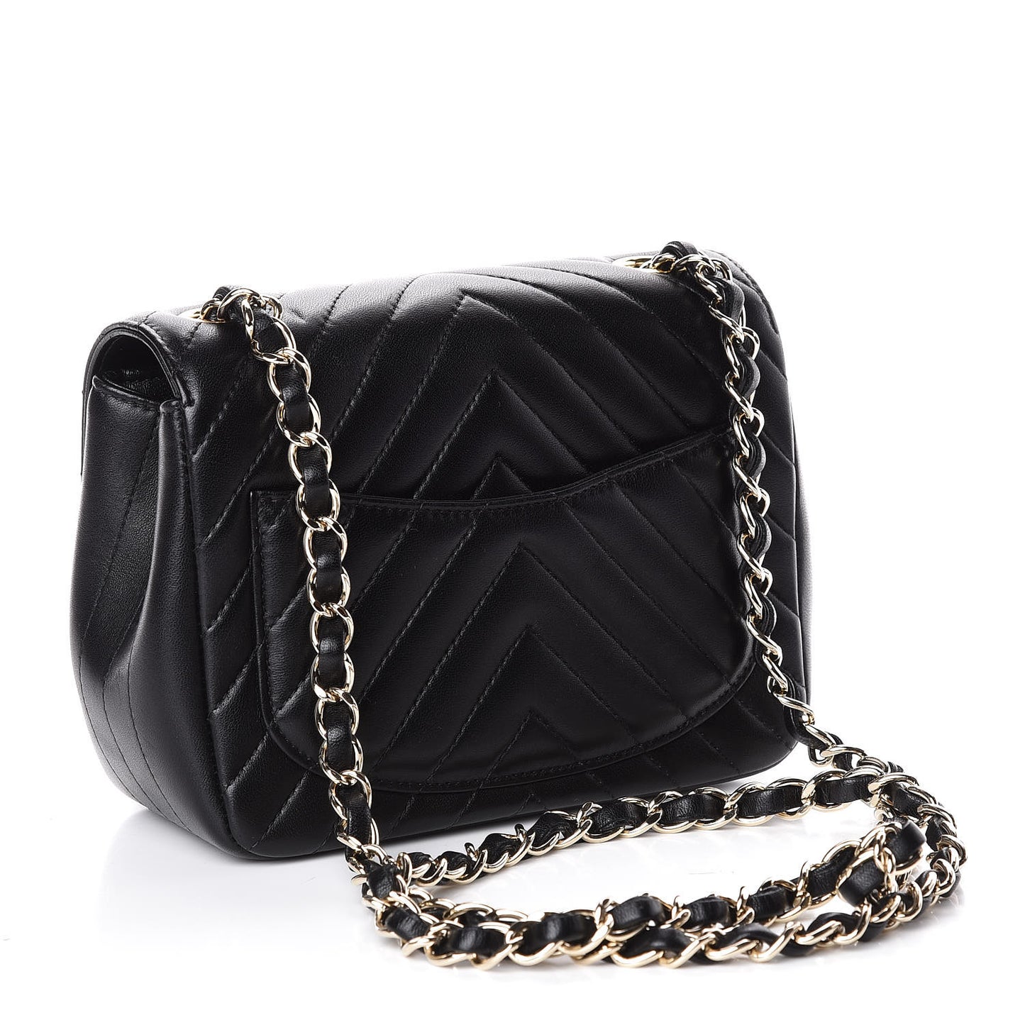 Lambskin Chevron Quilted Mini Square Flap Black