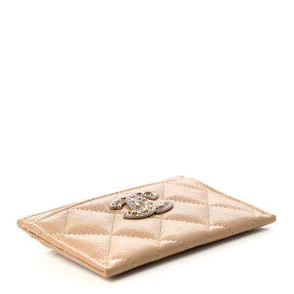 Chanel Caviar Quilted Crystal Card Holder Beige 4 of 9