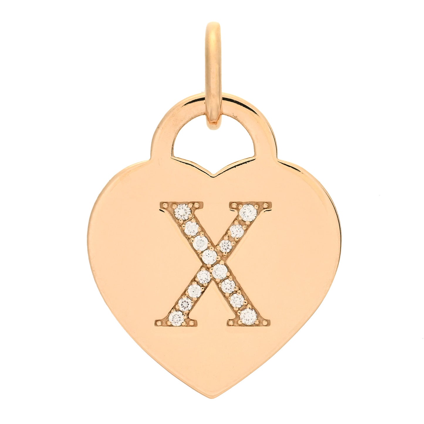 18K Rose Gold Diamond Tiffany Letter X Heart Tag Charm