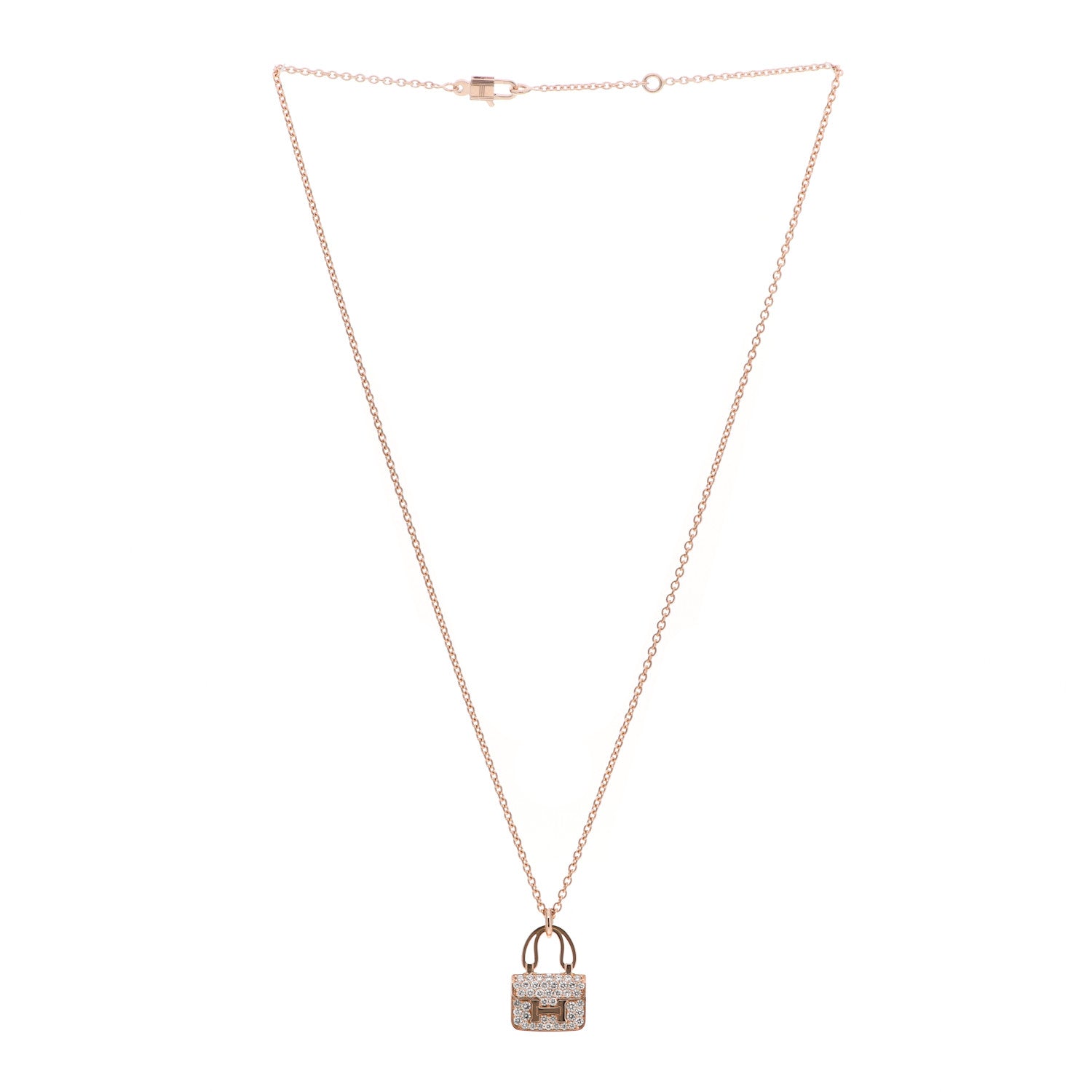 Hermes 18K Rose Gold Diamond Constance Amulettes Pendant Necklace 3 of 5