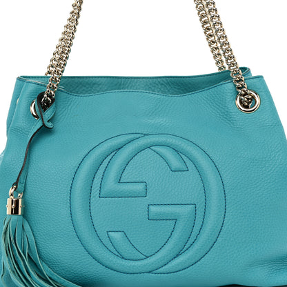Gucci Pebbled Calfskin Medium Soho Chain Shoulder Bag Teal 8 of 12