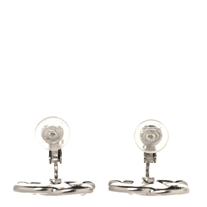 Chanel Crystal Pearl Heart CC Clip On Earrings Silver 7 of 10