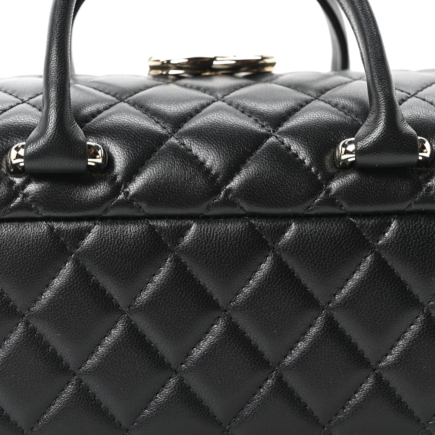 Shiny Lambskin Quilted Top Handle Jewelry Box Bag Black