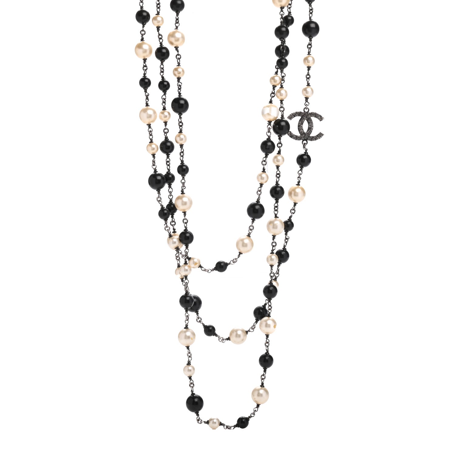 Chanel Pearl Bead CC Long Necklace Ruthenium Black 1 of 8