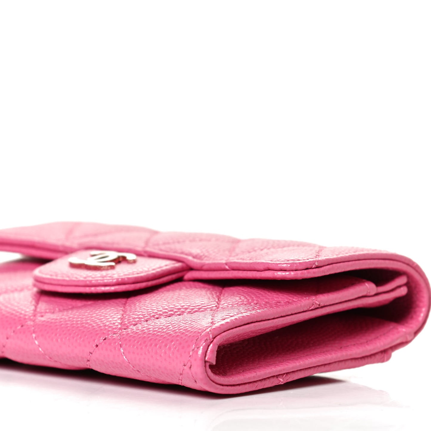 Caviar Quilted Flap Card Holder Wallet Pink