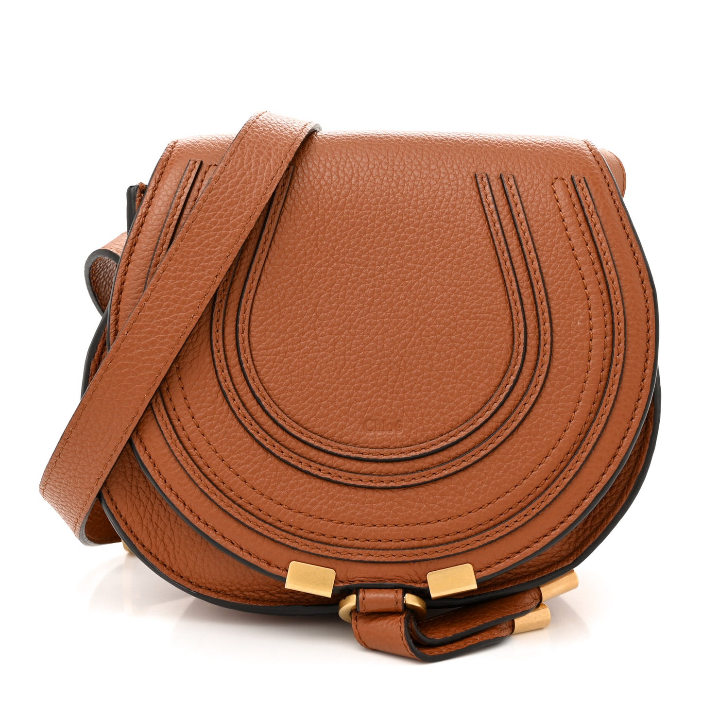 Grained Calfskin Small Marcie Saddle Bag Tan
