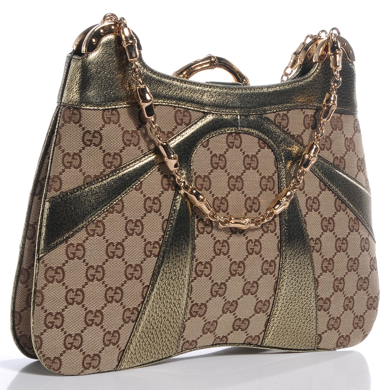 Gucci Monogram Bamboo Chain Shoulder Bag Metallic 3 of 7