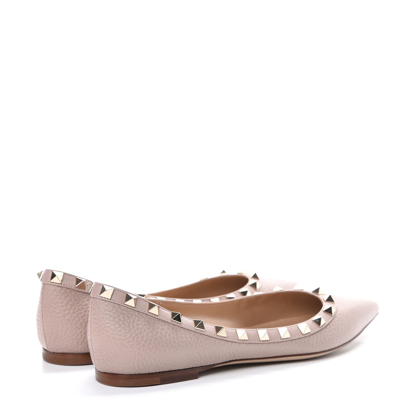Pebbled Calfskin Rockstud Ballerina Flats 36.5 Poudre
