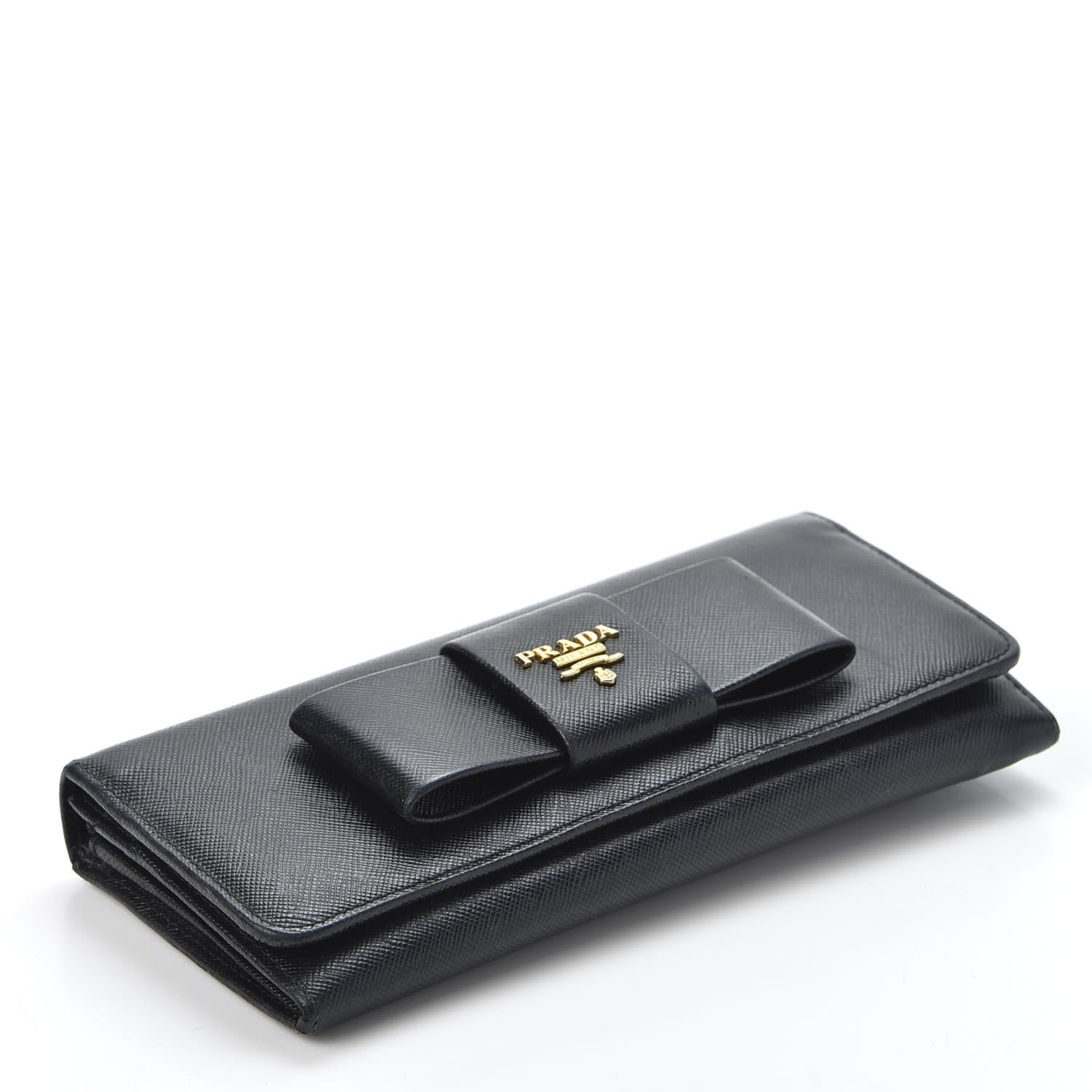 Prada Saffiano Bow Continental Wallet Nero Black 3 of 10