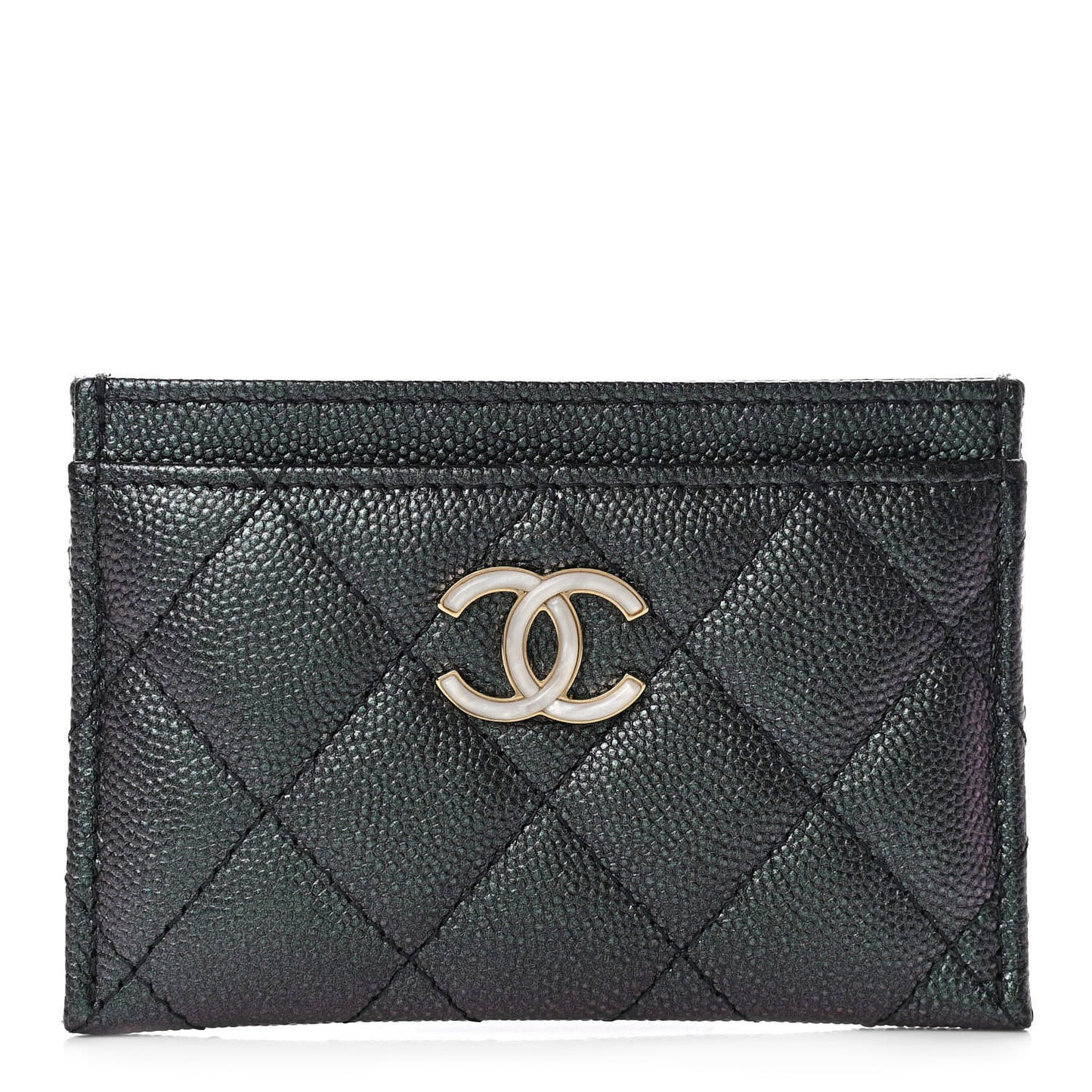 Iridescent Caviar Quilted Card Holder Black
