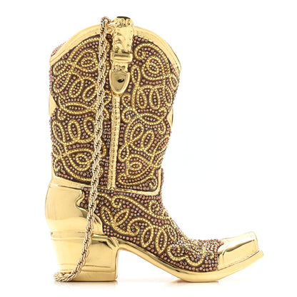 Judith Leiber Swarovski Crystal Cowboy Boot Austin Minaudiere Clutch Gold Brown 1 of 11