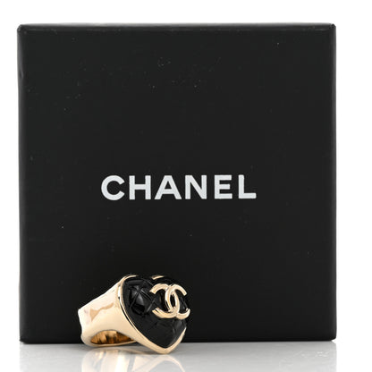 Chanel Resin Quilted CC Heart Ring 53 6.25 Gold Black 5 of 5