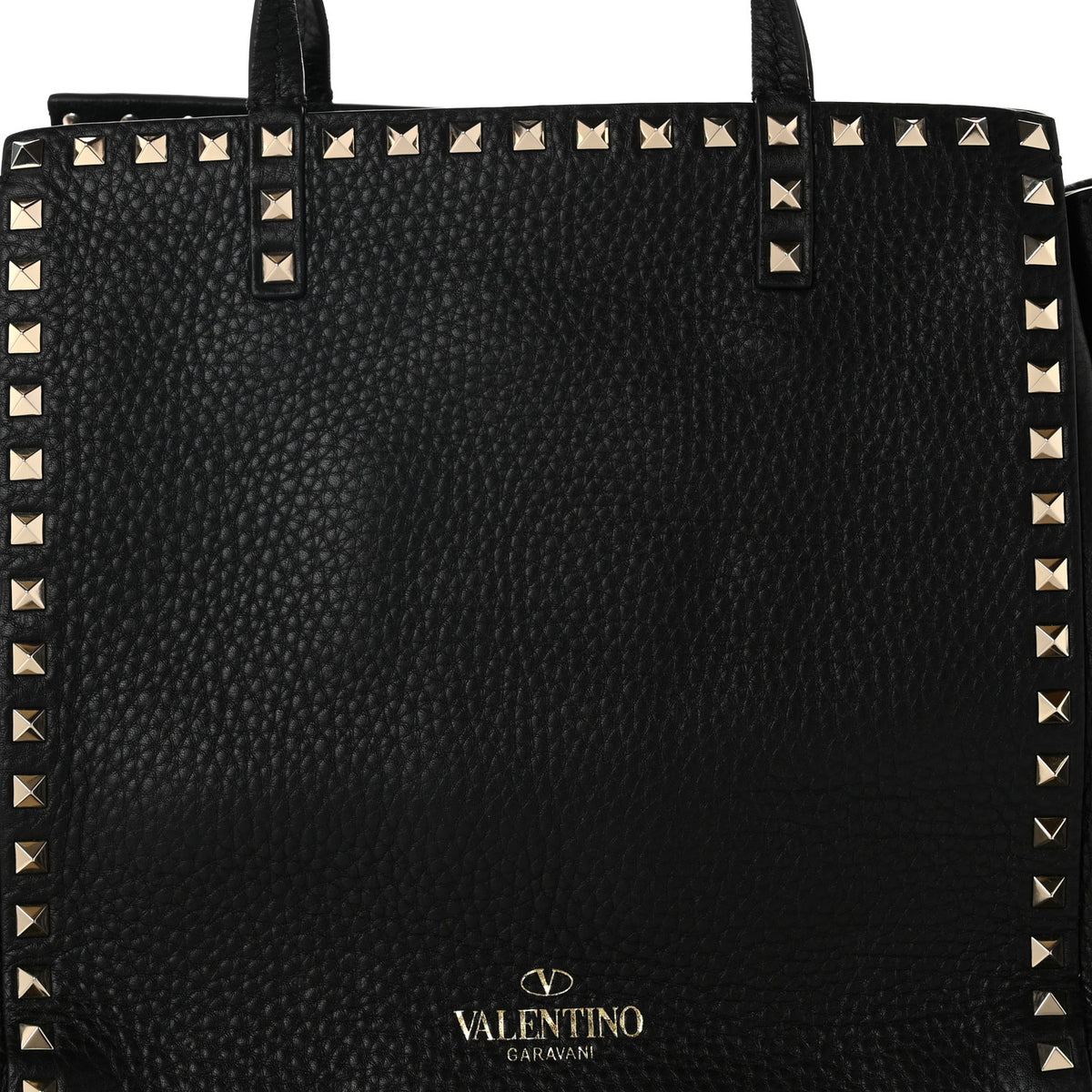 Valentino Garavani Grained Calfskin Rockstud Double Handle Cinch Tote  Black 7 of 9