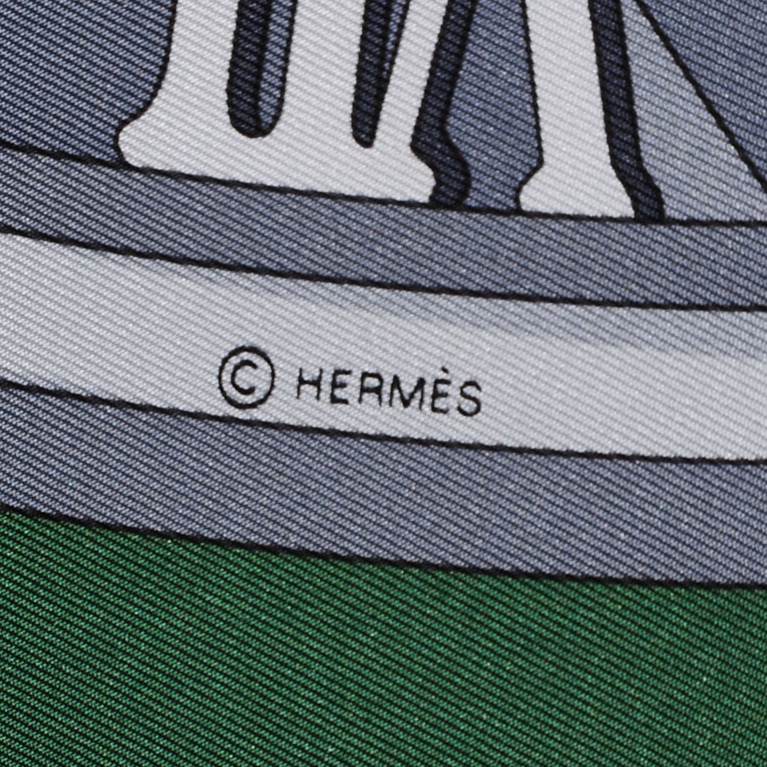 Hermes Silk Mecanique Du Temps Scarf 90 Noir Khaki Gris 6 of 9