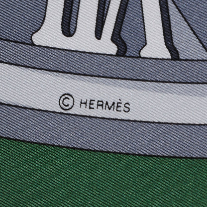 Hermes Silk Mecanique Du Temps Scarf 90 Noir Khaki Gris 6 of 9