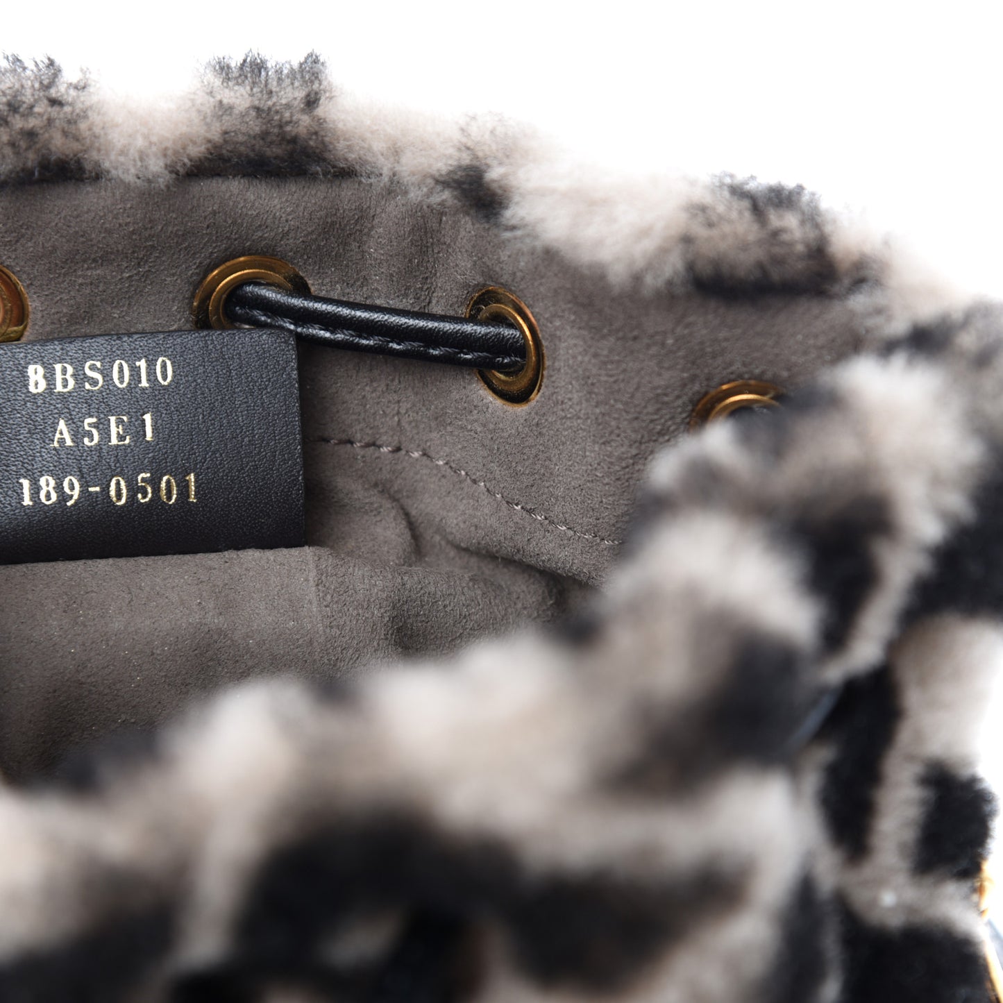 Shearling F is Macro FF 1974 Diagonal Mini Mon Tresor Bucket Bag Dove Black