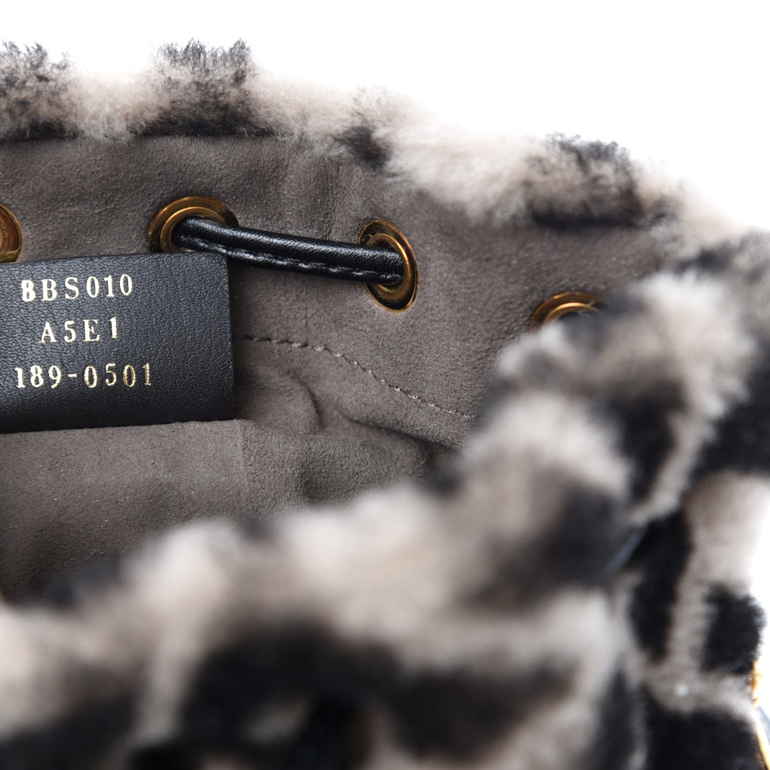Fendi Shearling F is Macro FF 1974 Diagonal Mini Mon Tresor Bucket Bag Dove Black 9 of 11
