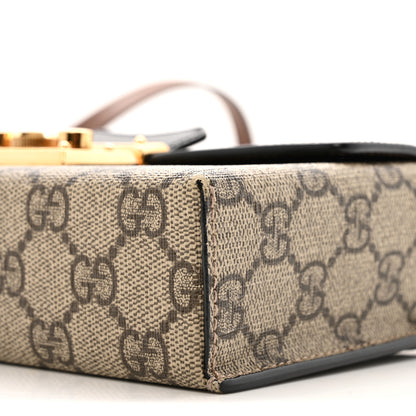 Gucci GG Supreme Monogram Calfskin Mini Padlock Top Handle Shoulder Bag Beige Black Cuir 10 of 13