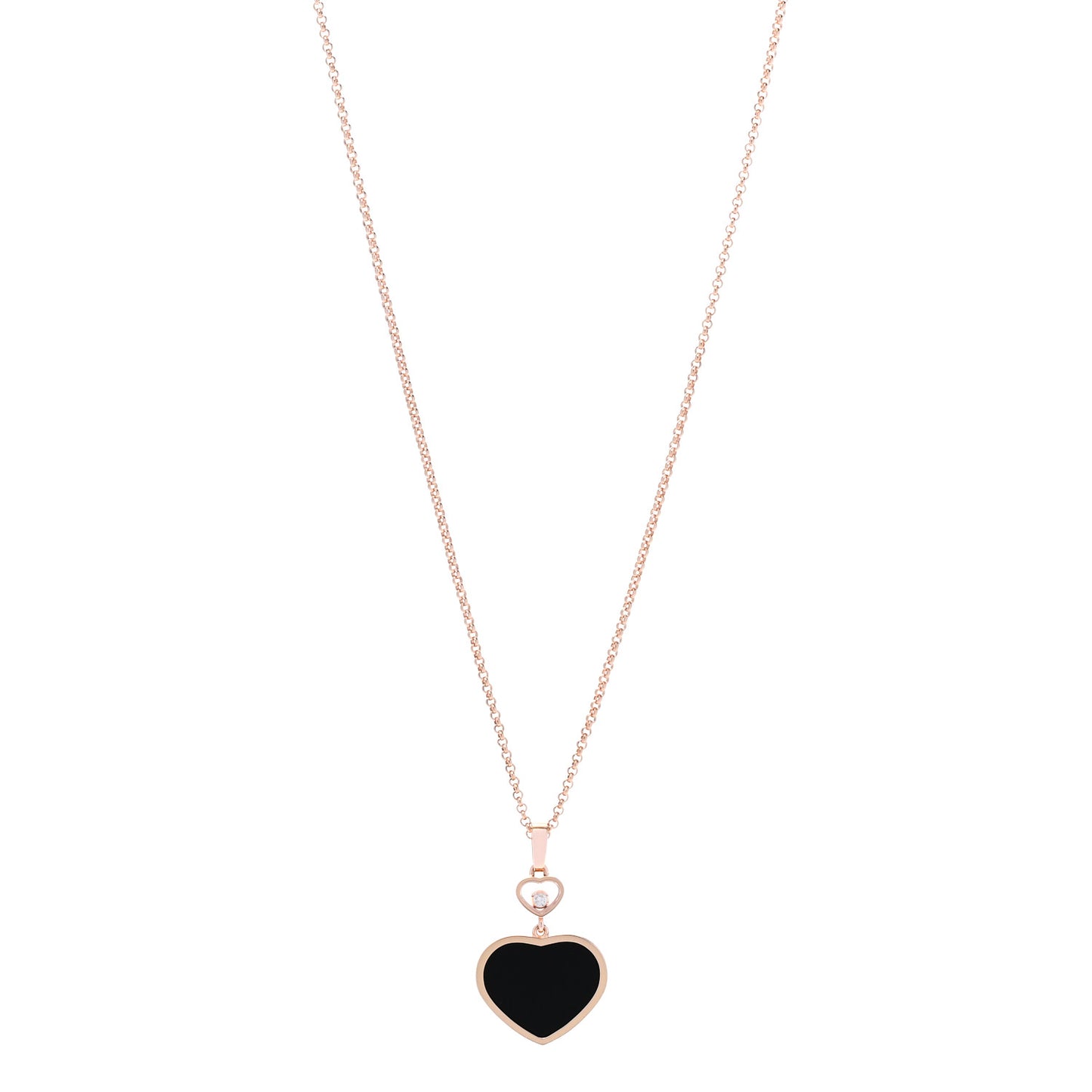 18K Rose Gold Diamond Onyx Happy Hearts Necklace