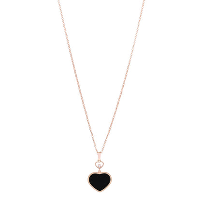 Chopard 18K Rose Gold Diamond Onyx Happy Hearts Necklace 1 of 6