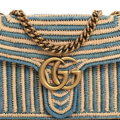Gucci Raffia Woven Small GG Marmont Shoulder Bag Natural Light Blue 8 of 10