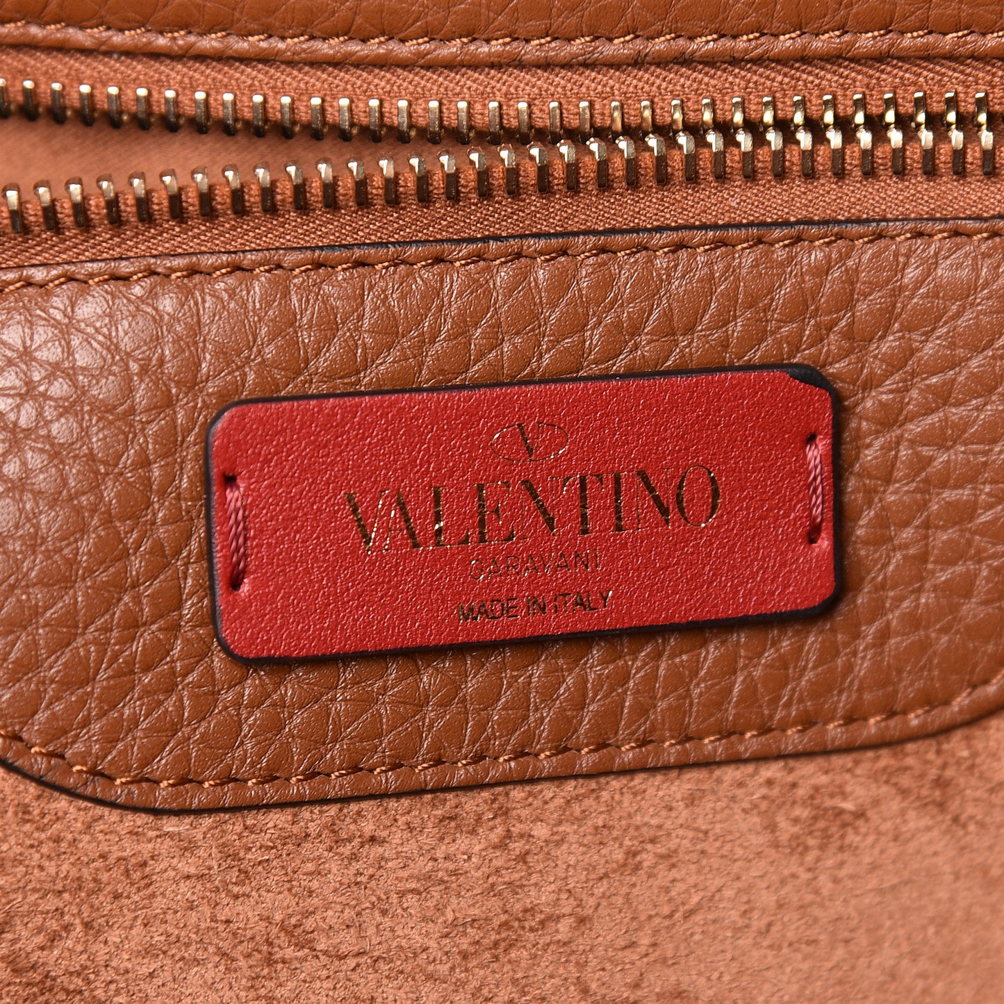 Grained Calfskin Rockstud Shoulder Tote Bright Cognac