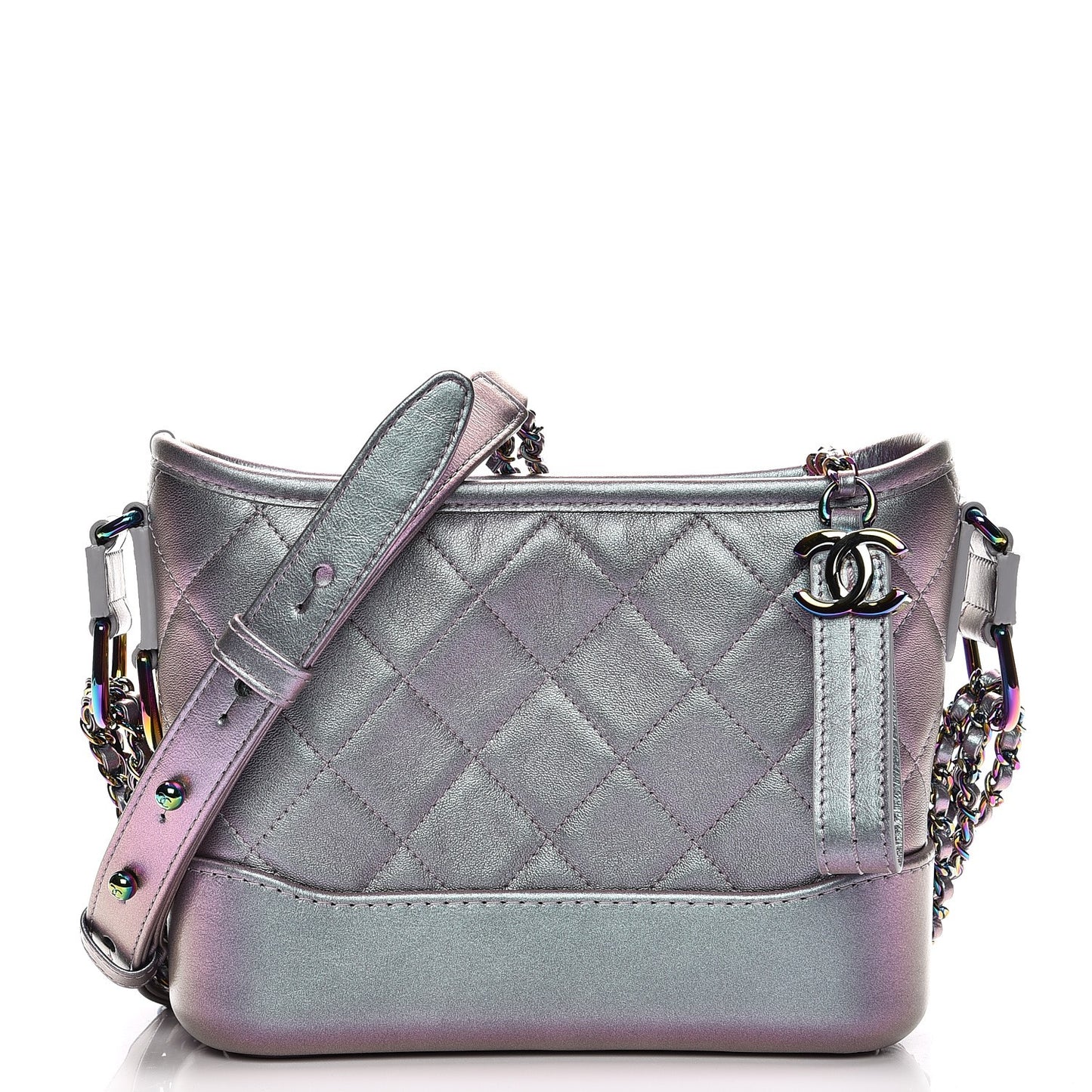 Iridescent Lambskin Calfskin Quilted Small Gabrielle Hobo Light Purple