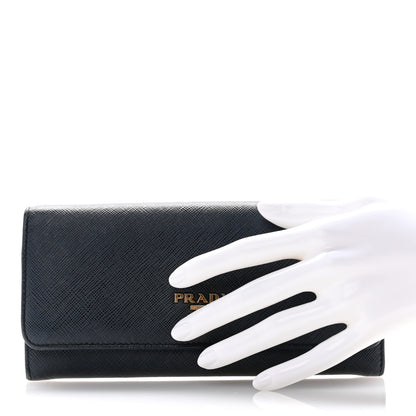 Prada Saffiano Metal Continental Flap Travel Wallet Baltico 2 of 9