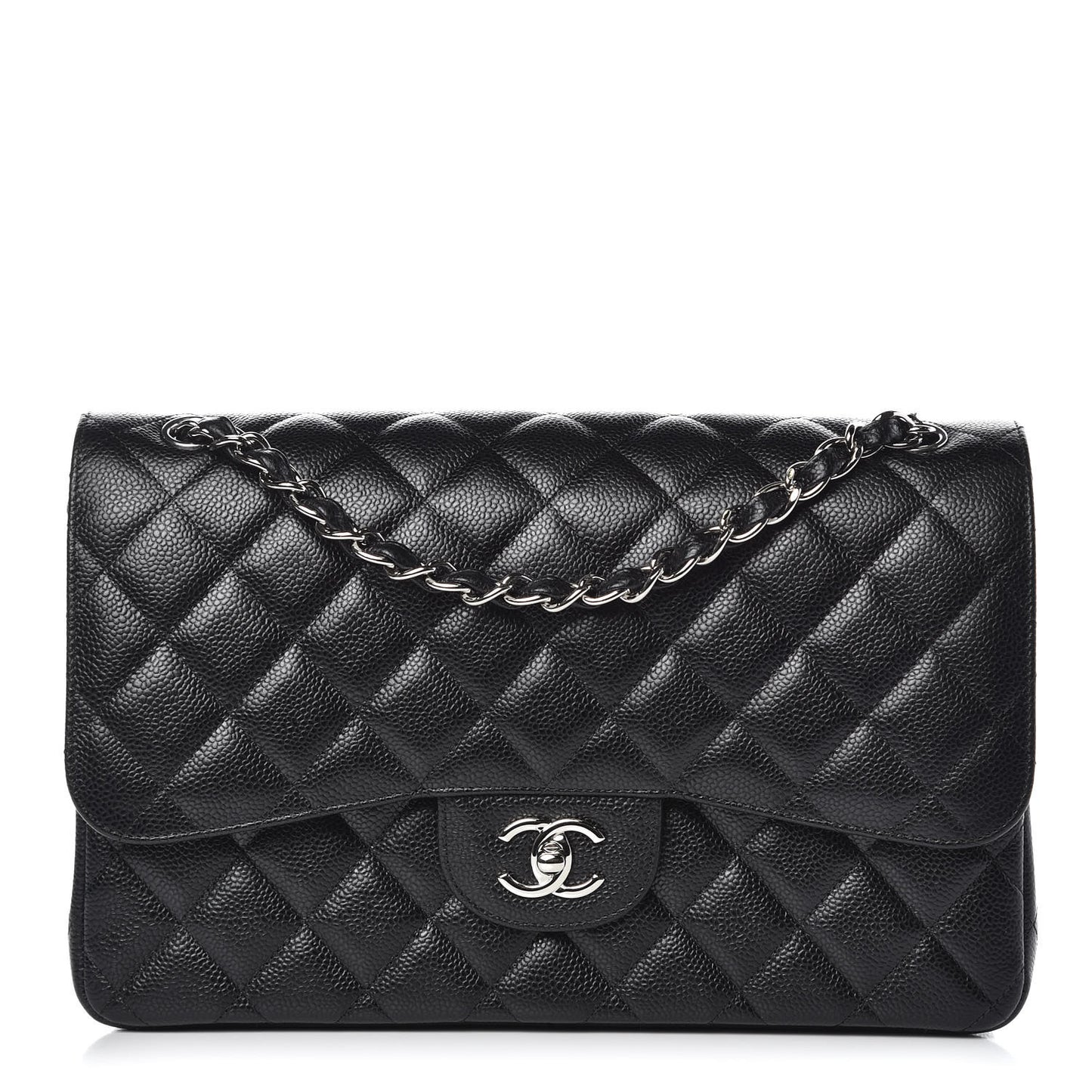 Caviar Quilted Jumbo Double Flap Black