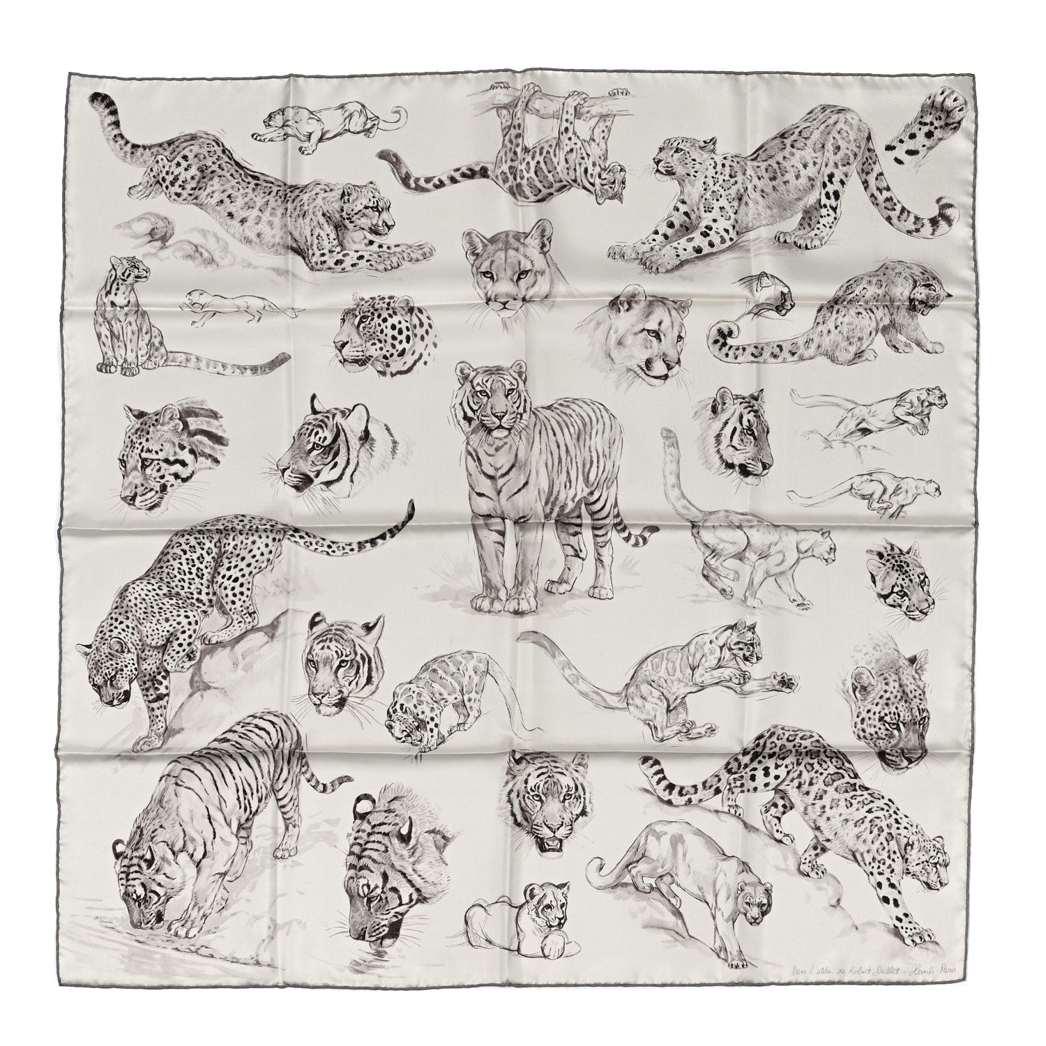 Hermes Silk Dans L'Atelier De Robert Scarf 90 Cendre Gris Sepia 1 of 4