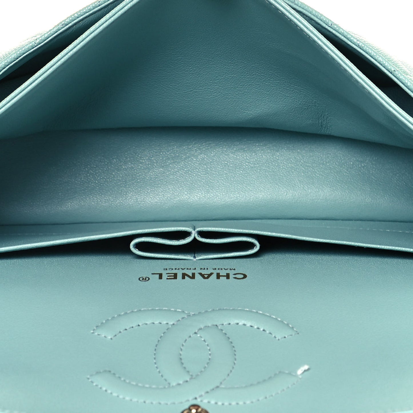 Caviar Quilted Medium Double Flap Light Blue
