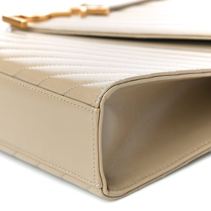Saint Laurent Lambskin Matelasse Chevron Large Monogram Satchel Beige 9 of 15