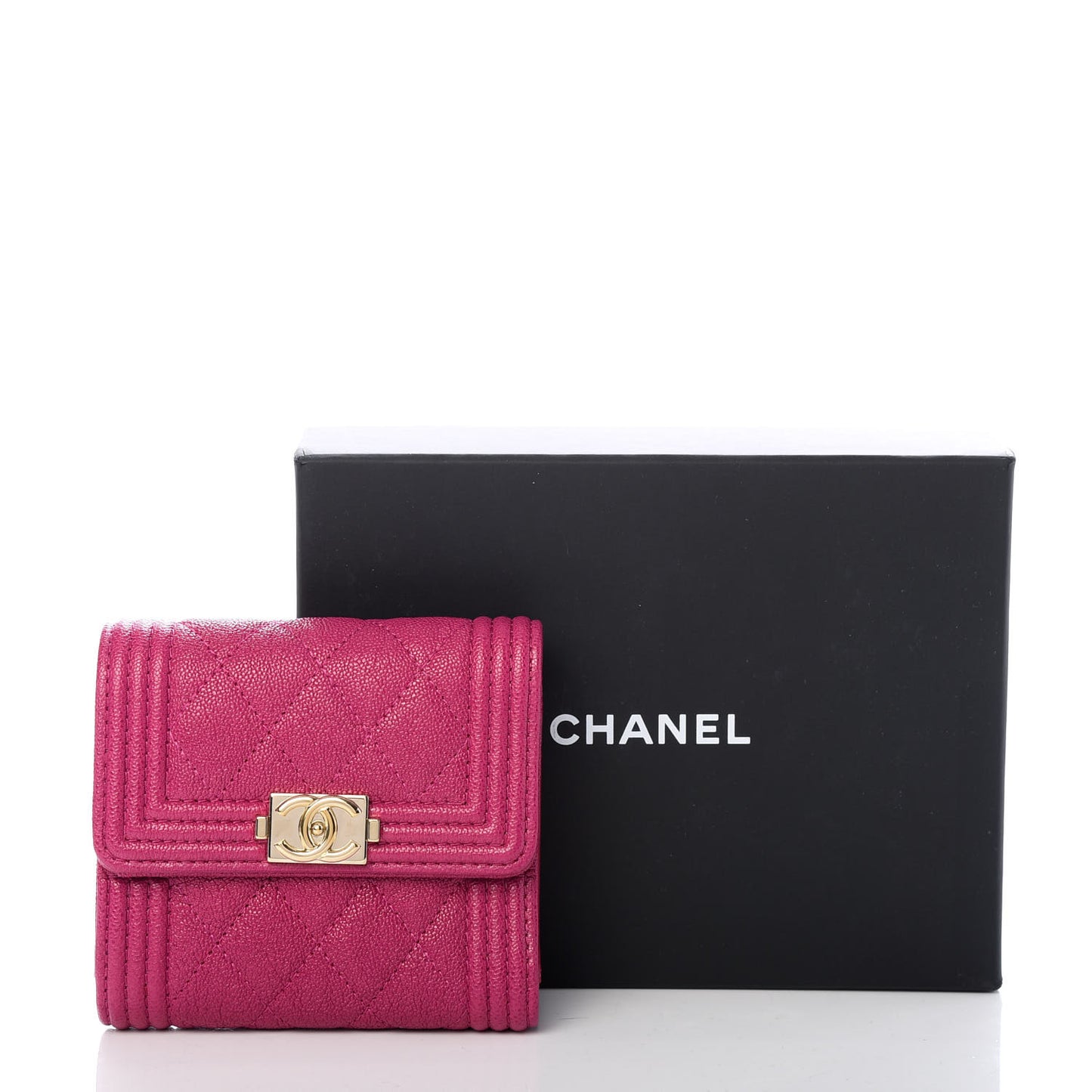 Caviar Quilted Compact Boy Wallet Dark Pink
