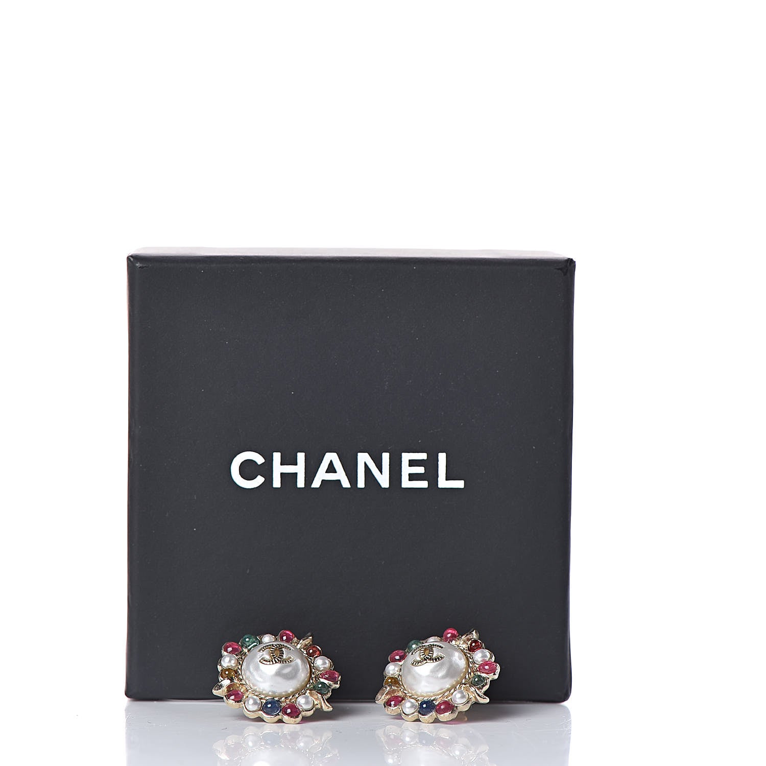 Chanel Pearl Resin CC Earrings Multicolor Gold 5 of 5