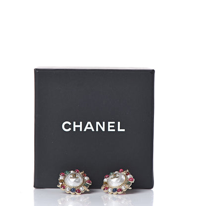 Chanel Pearl Resin CC Earrings Multicolor Gold 5 of 5