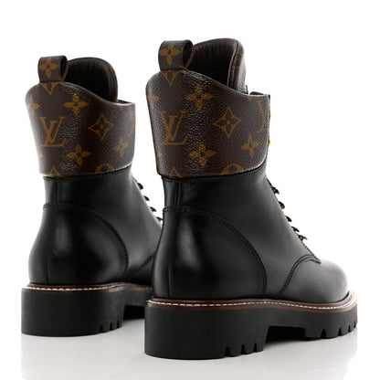 Louis Vuitton Calfskin Monogram Territory Flat Ranger Boots 37.5 Black 4 of 9
