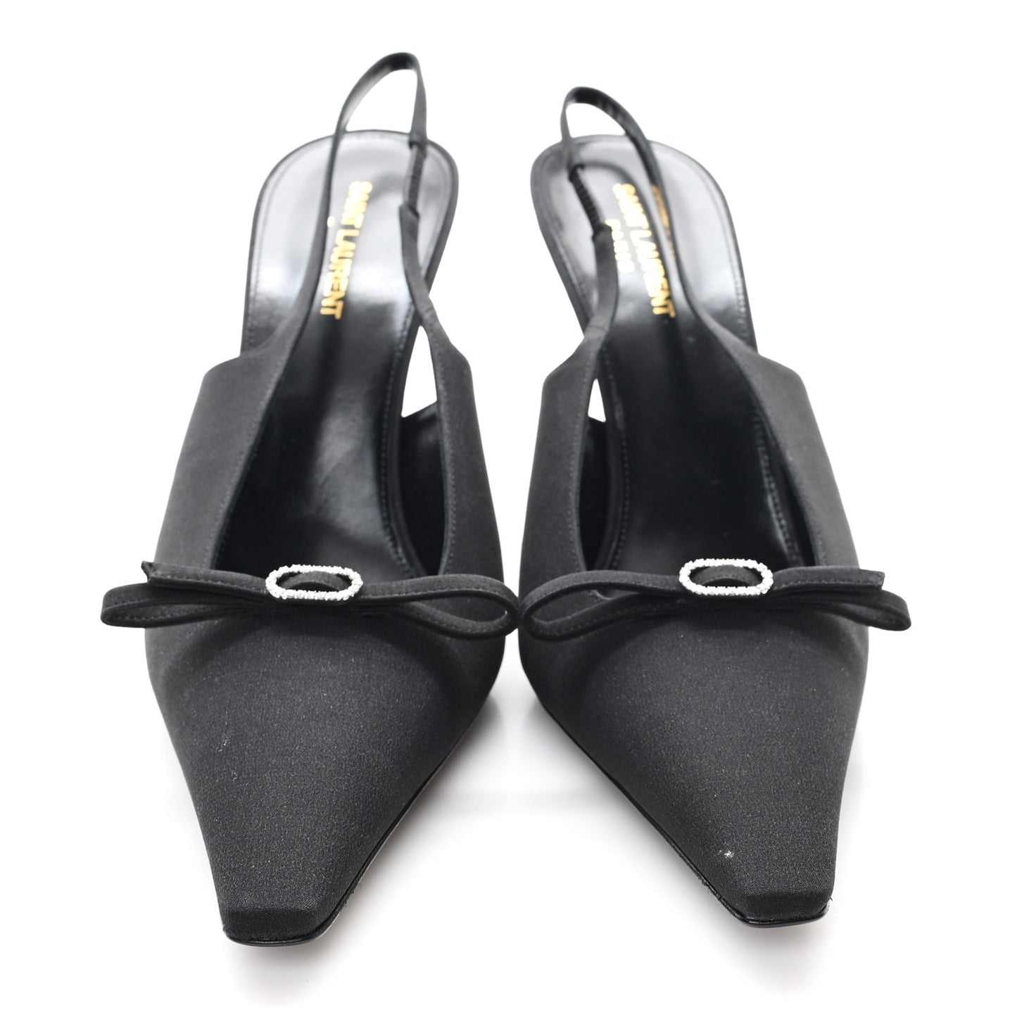 Crepe De Chine Crystal Bow Slingback Pumps 41.5 Black
