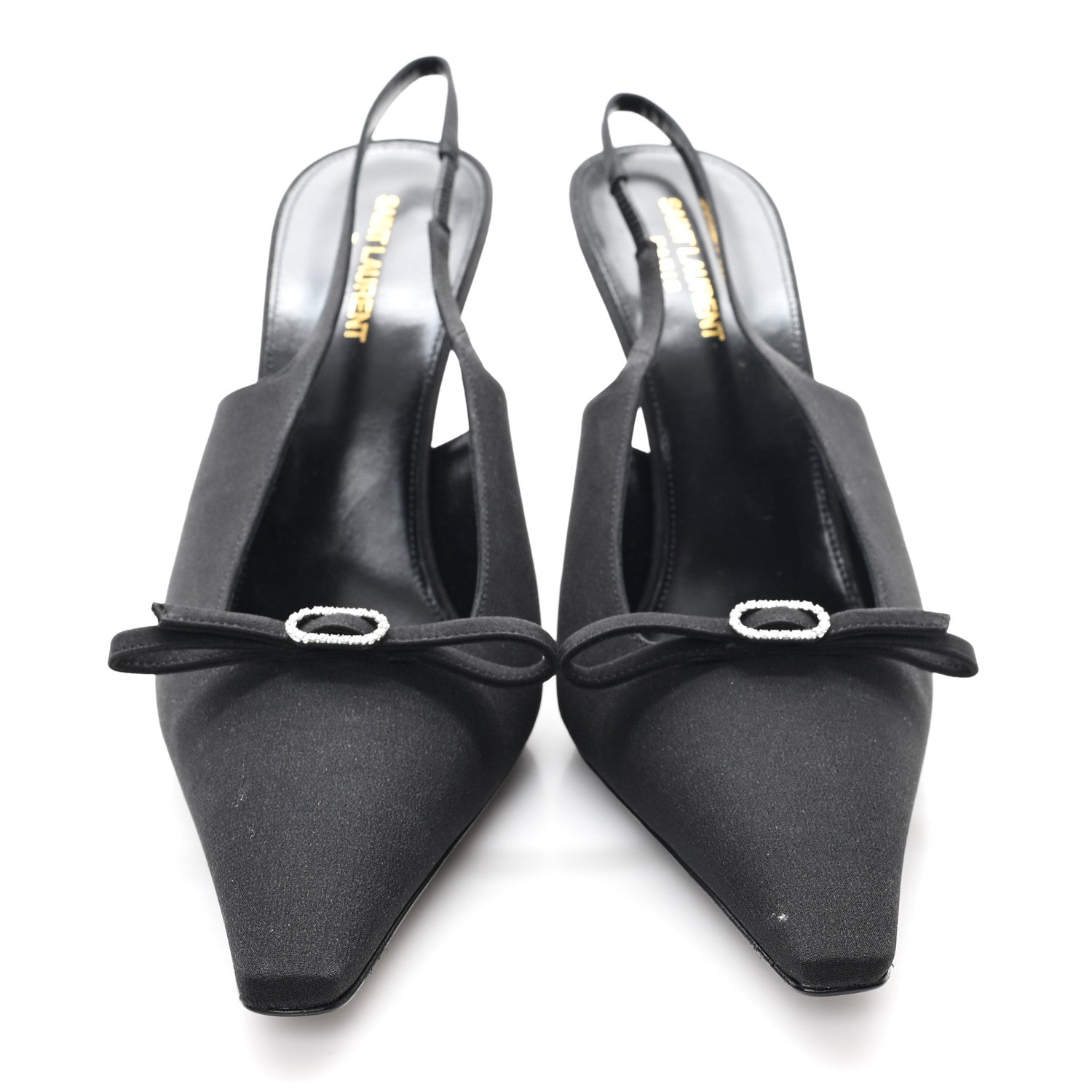 Saint Laurent Crepe De Chine Crystal Bow Slingback Pumps 41.5 Black 2 of 10