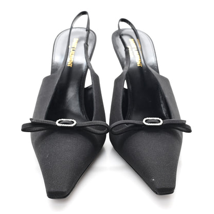 Saint Laurent Crepe De Chine Crystal Bow Slingback Pumps 41.5 Black 2 of 10
