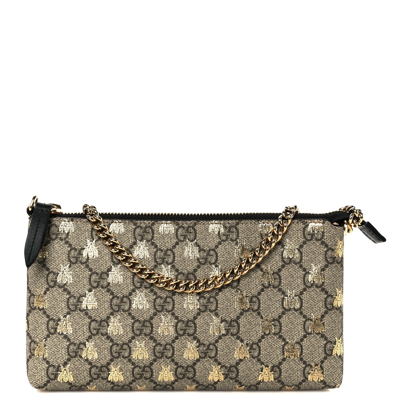 GG Supreme Monogram Bees Wrist Wallet Beige Black